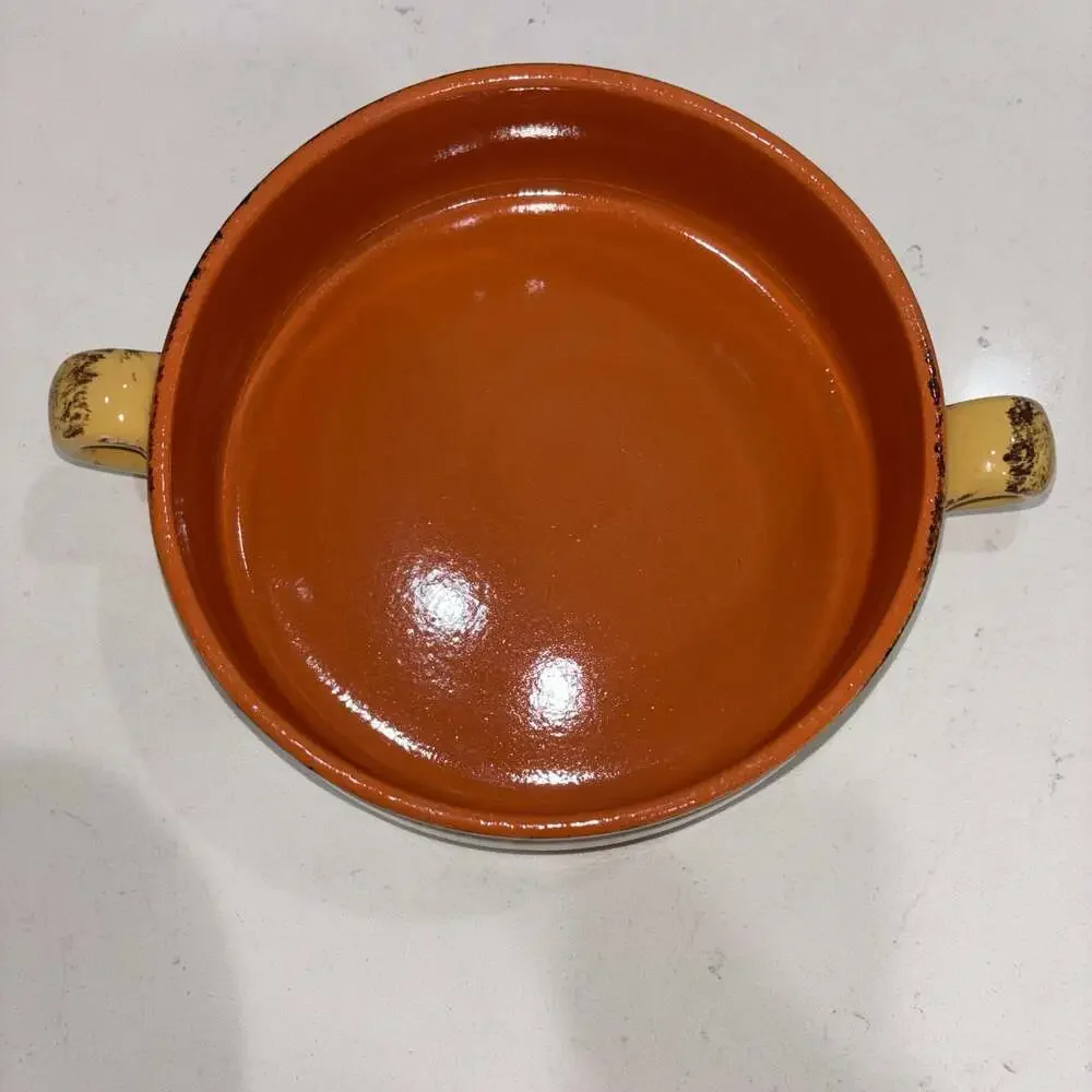 De Silva Yellow Glazed Terracotta Covered Casserole Dish Italy